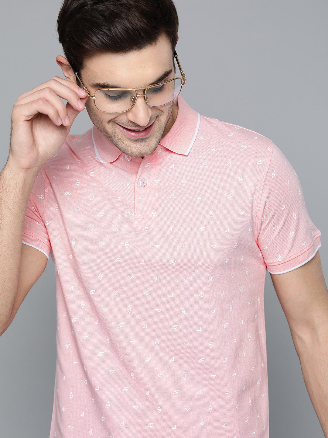 

Mast Harbour Men Pink White Printed Polo Collar Pure Cotton T-shirt