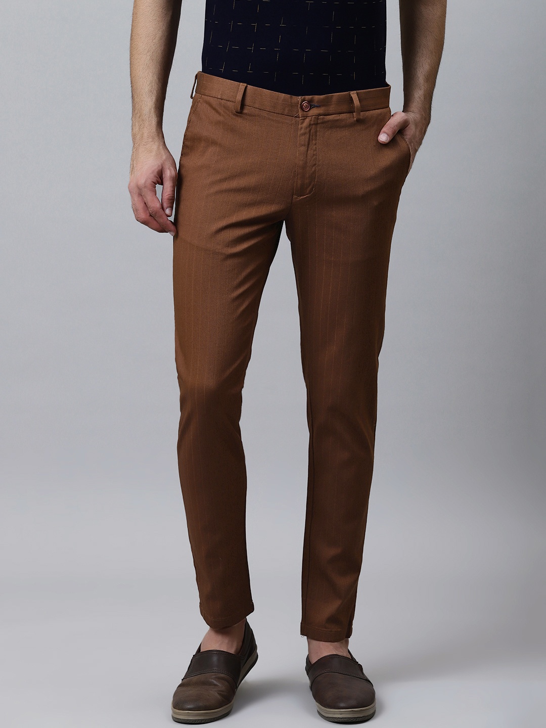 

Blackberrys Men Brown Phoenix Skinny Fit Self-Striped Chinos