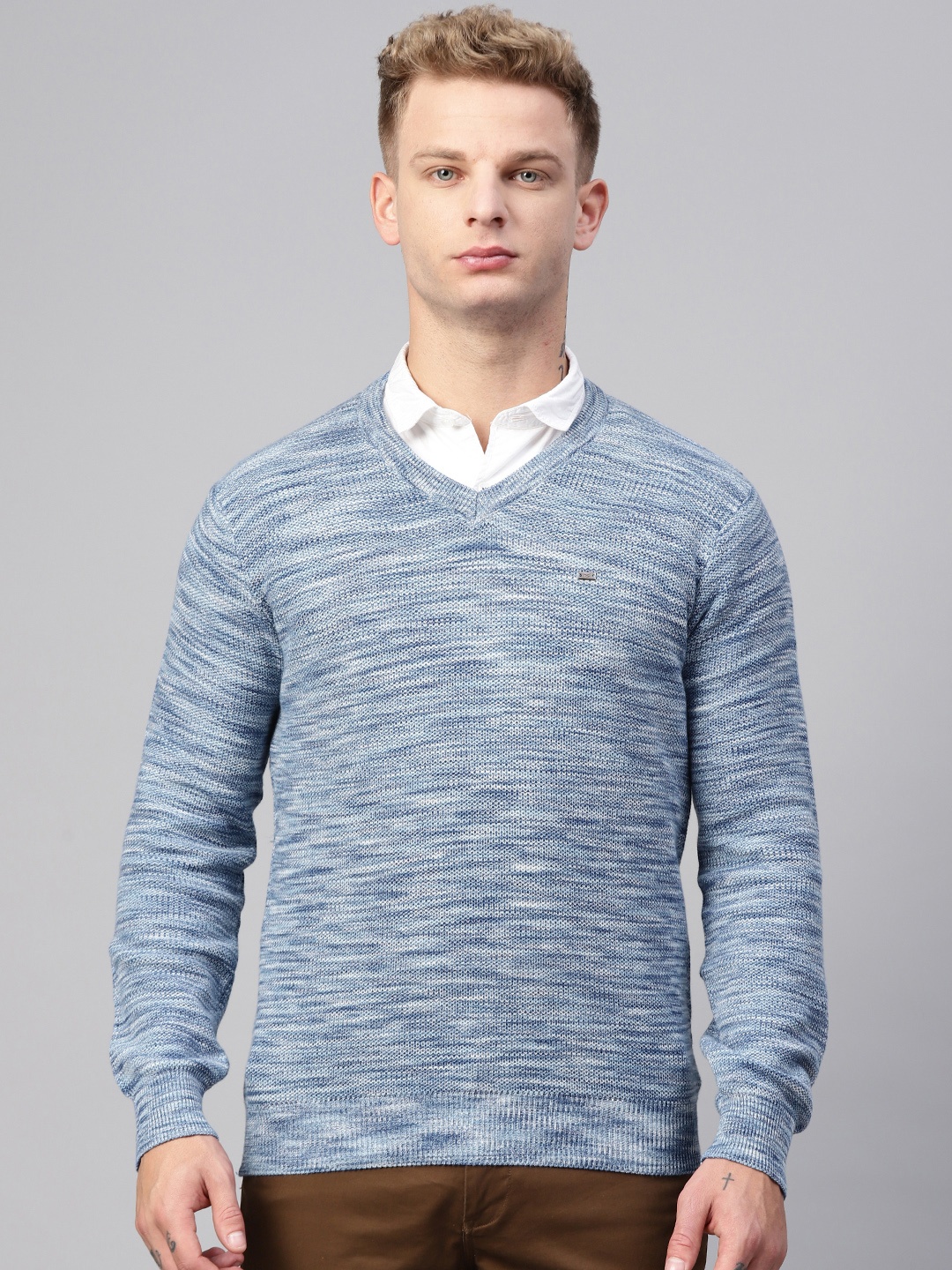 

Blackberrys Men Blue & White Self Design Sweater