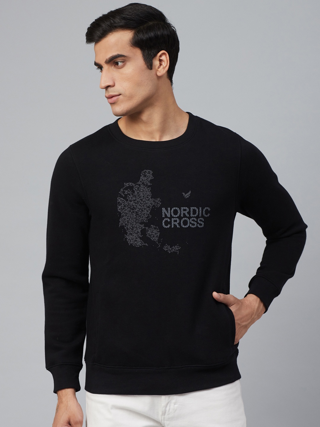 

Blackberrys Men Black & Grey Nordic Cross Print Sweatshirt