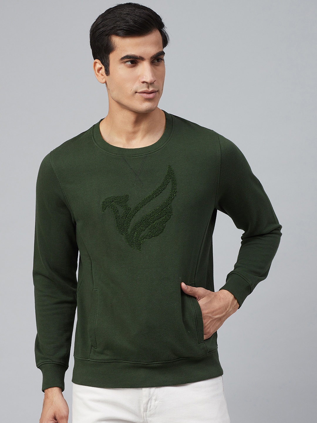 

Blackberrys Men Olive Green Self Design Sweatshirt