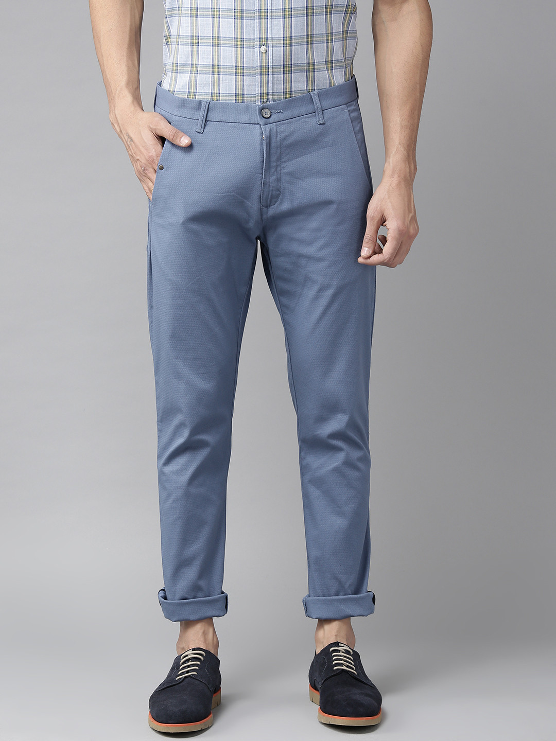 

Blackberrys Men Blue Super Rafa Slim Fit Self Design Regular Trousers