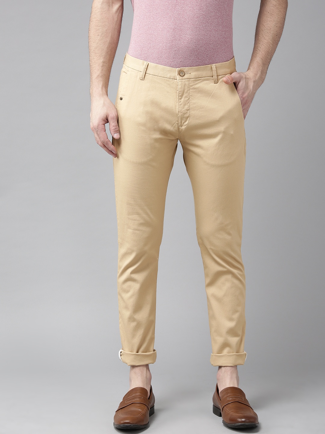 

Blackberrys Men Beige Slim Fit Self Design Regular Trousers