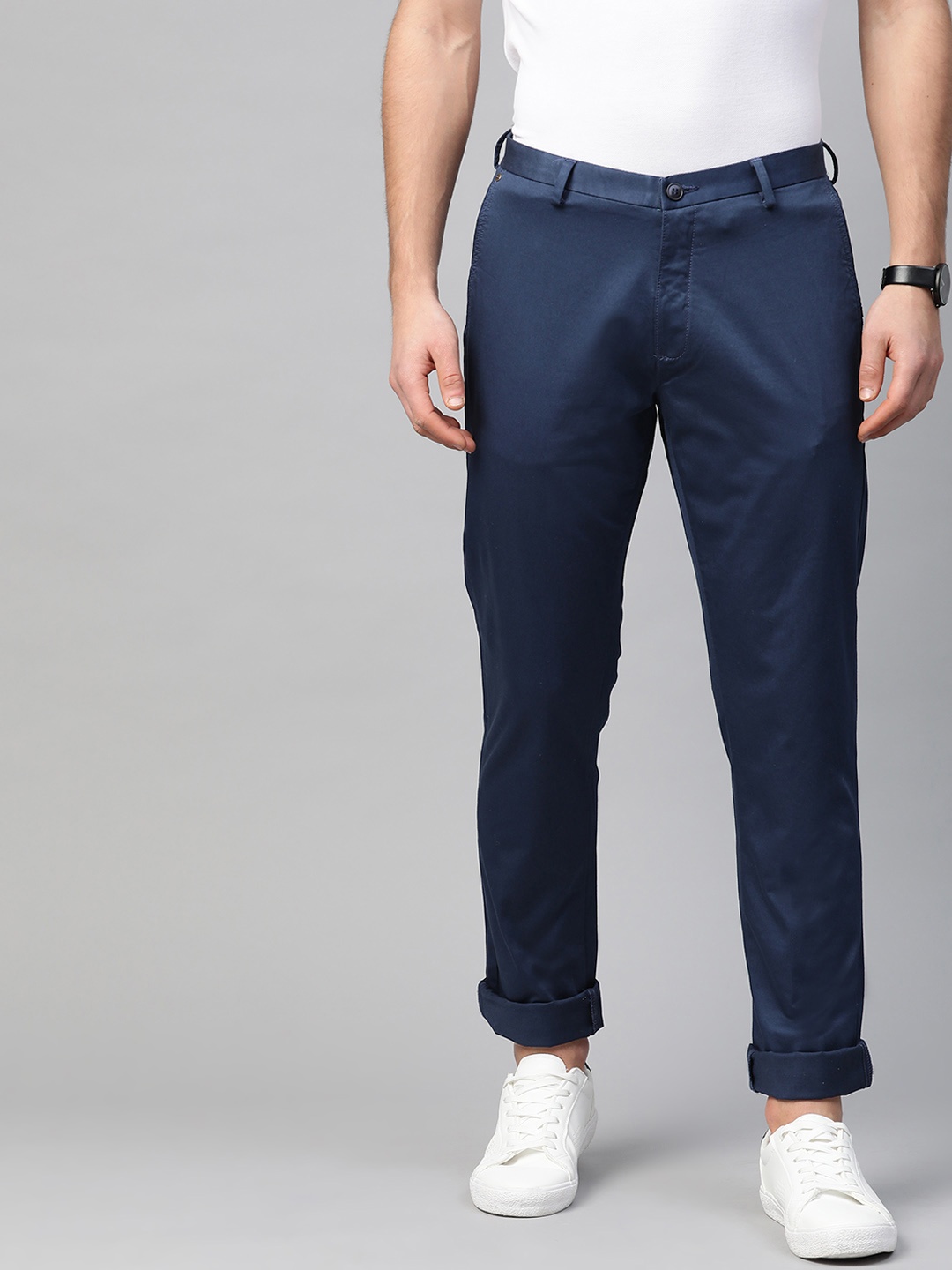 

Blackberrys Men Navy Blue Slim Fit Solid Regular Trousers