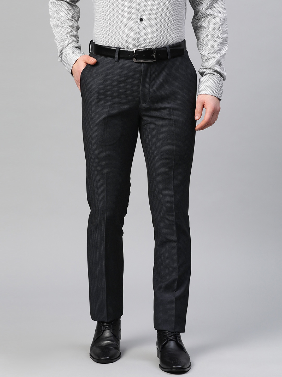 

Blackberrys Men Navy Blue B-95 Slim Fit Self Design Formal Trousers