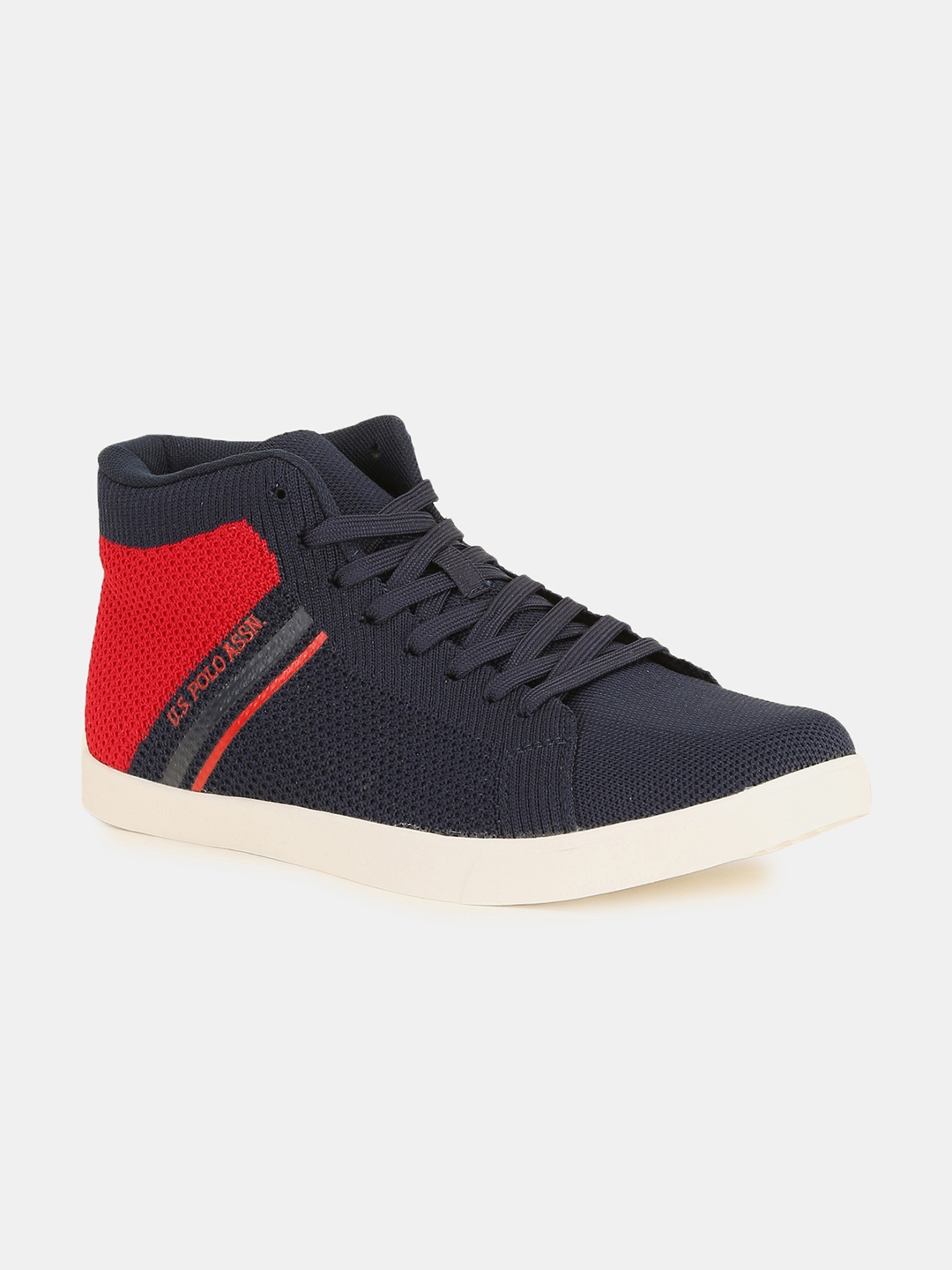 

U.S. Polo Assn. Men Navy Blue & Red Colourblocked Mid-Top Sneakers