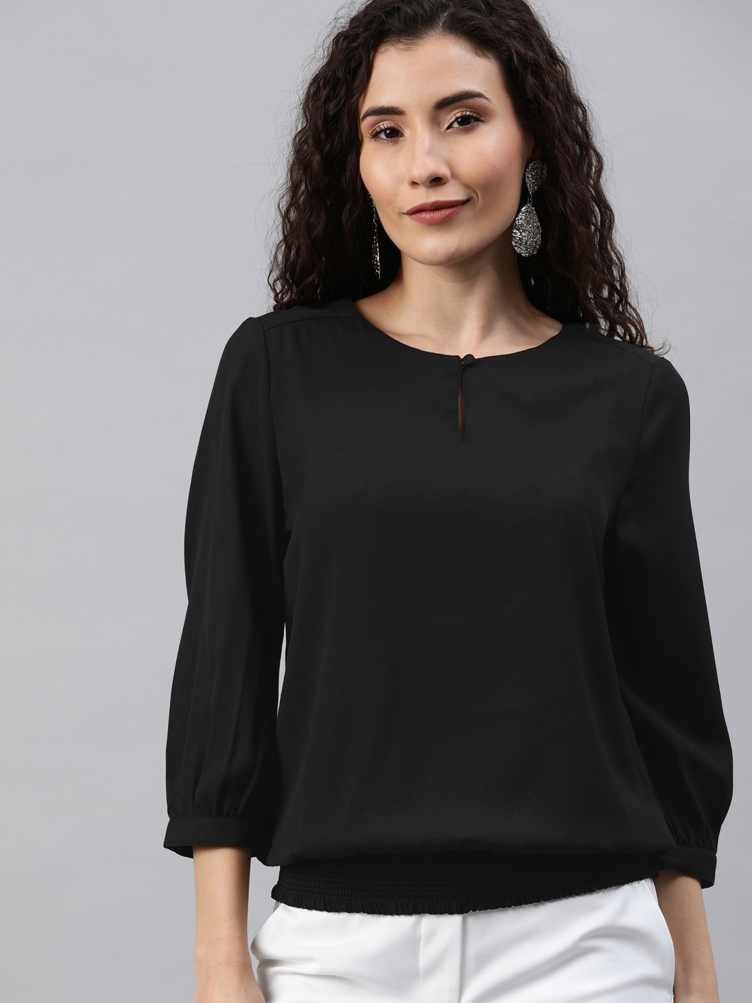 

Chemistry Women Black Solid Blouson Top