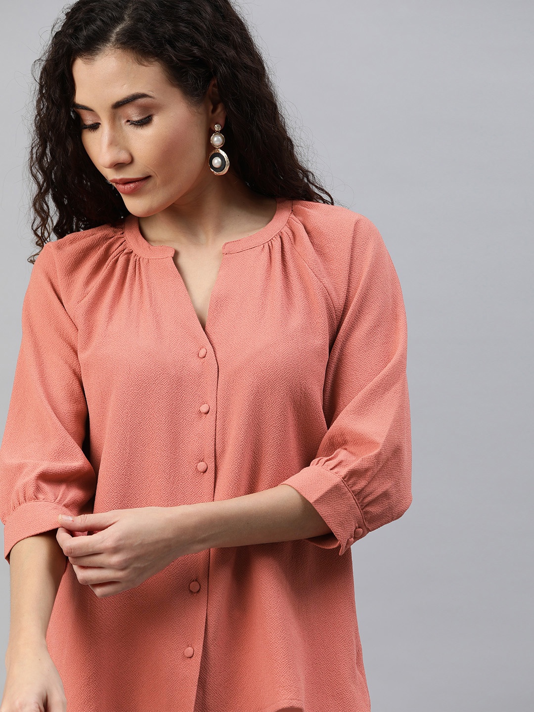 

Chemistry Women Pink Regular Fit Solid Casual Shirt with Gathers