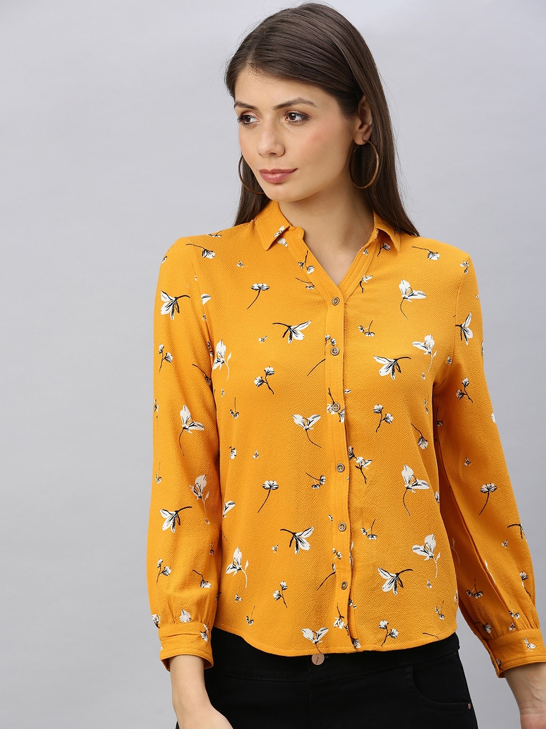 

Chemistry Women Mustard Yellow & White Regular Fit Floral Printed Casual Shirt