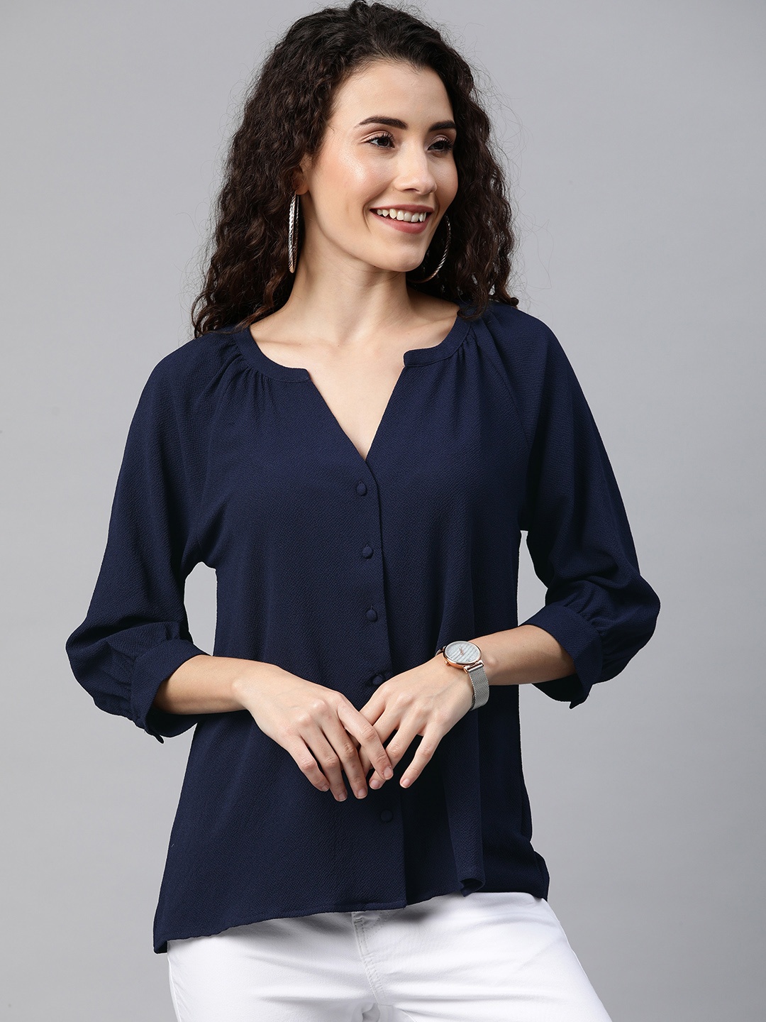 

Chemistry Women Navy Blue Self Design Top