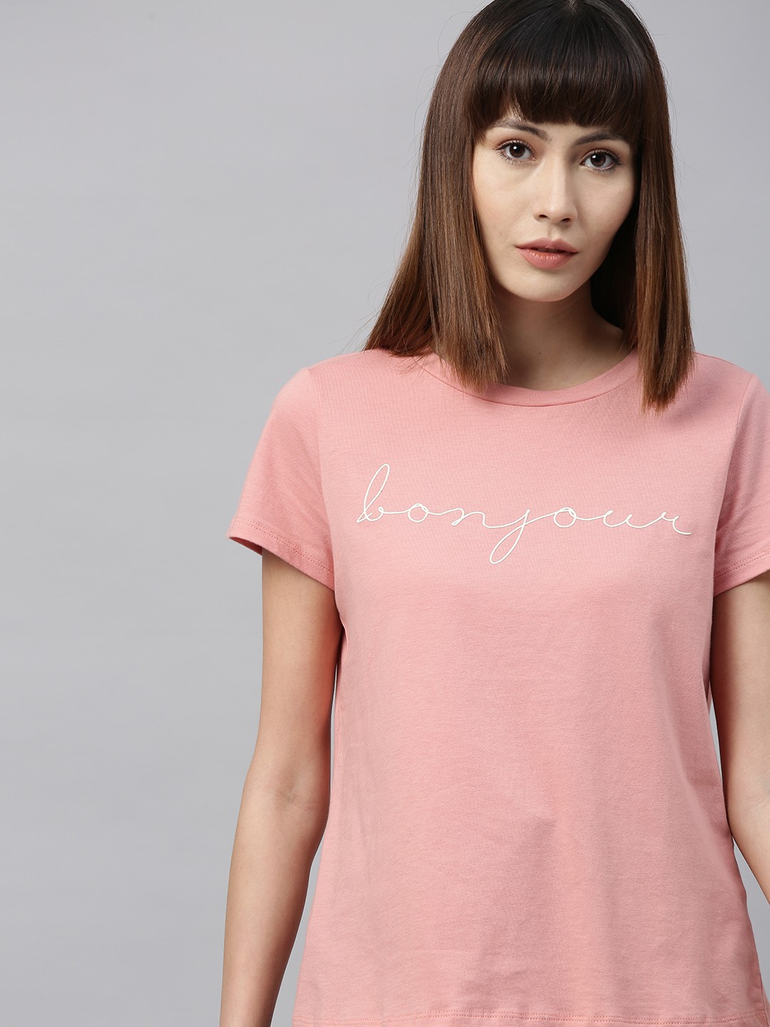 

Chemistry Women Pink Printed Round Neck Pure Cotton T-shirt