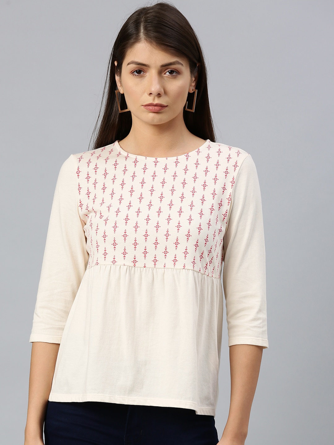 

Chemistry Women White Printed A-Line Pure Cotton Top