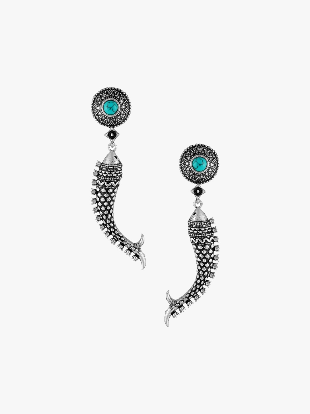 

Adwitiya Collection Silver-Toned & Blue Quirky Drop Earrings