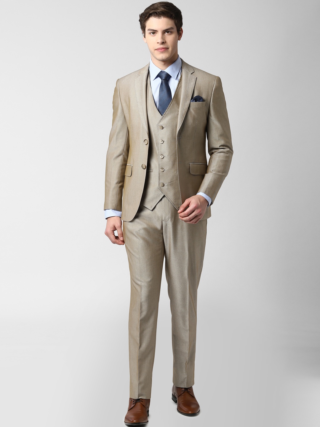 

Peter England Men Beige Self Design Single-Breasted Slim Fit Suit