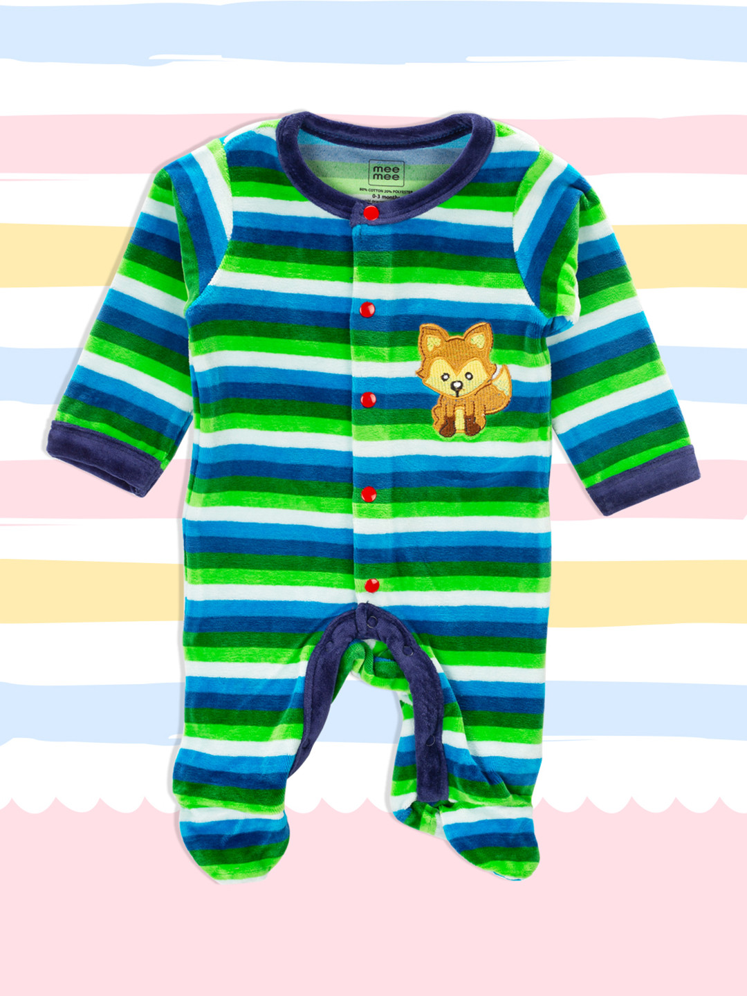 

MeeMee Infant Boys Green & Blue Striped Hooded Sleepsuit