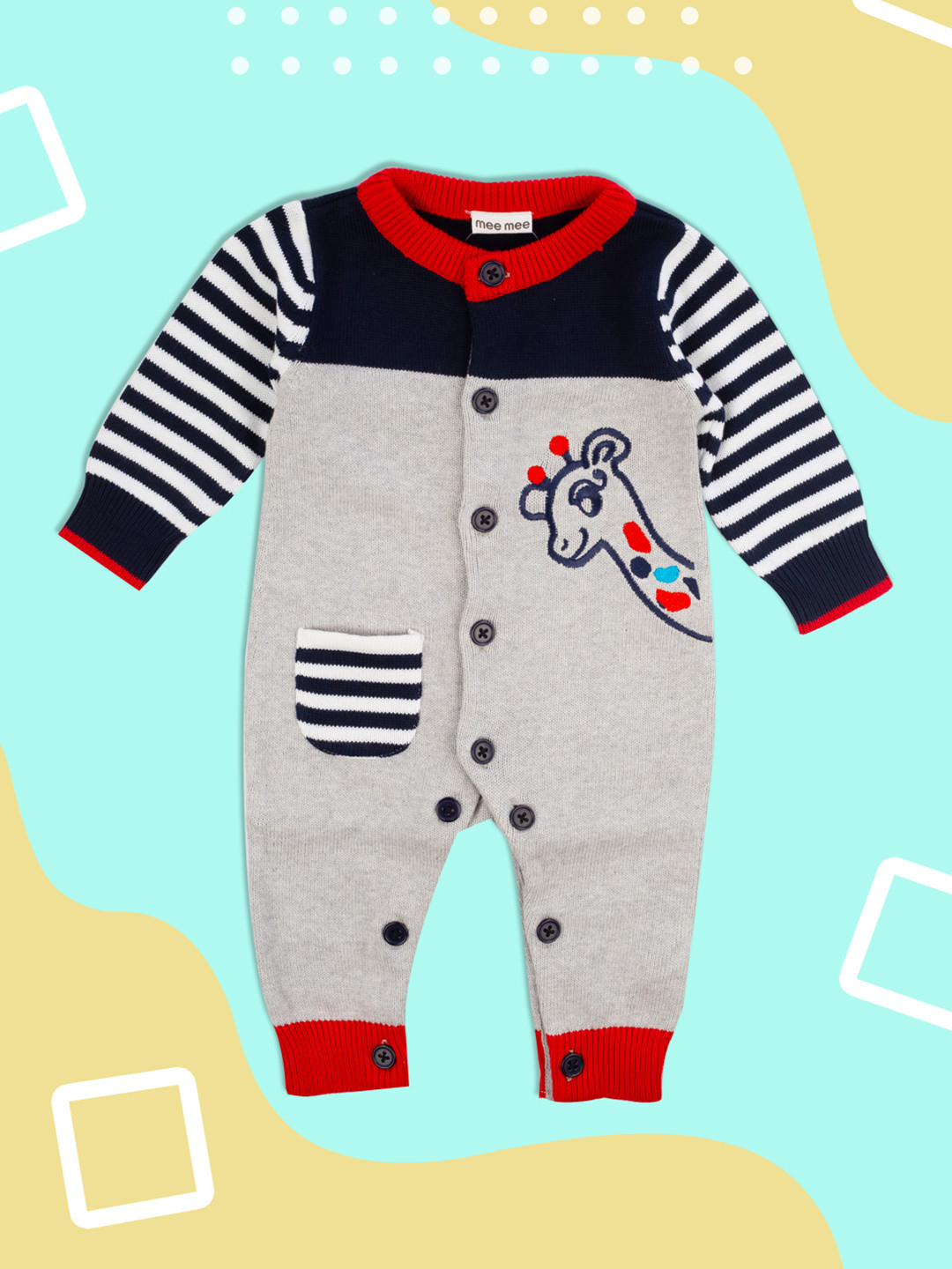

MeeMee Boys Grey & Black Printed Pure Cotton Hooded Romper