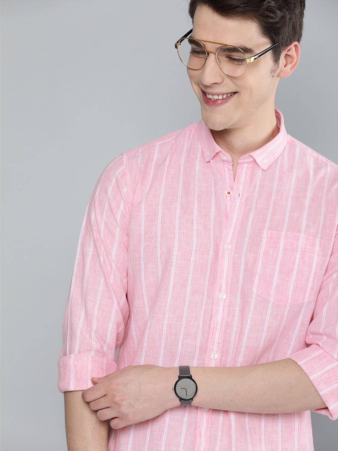 

Mast & Harbour Men Pink & White Regular Fit Striped Casual Shirt