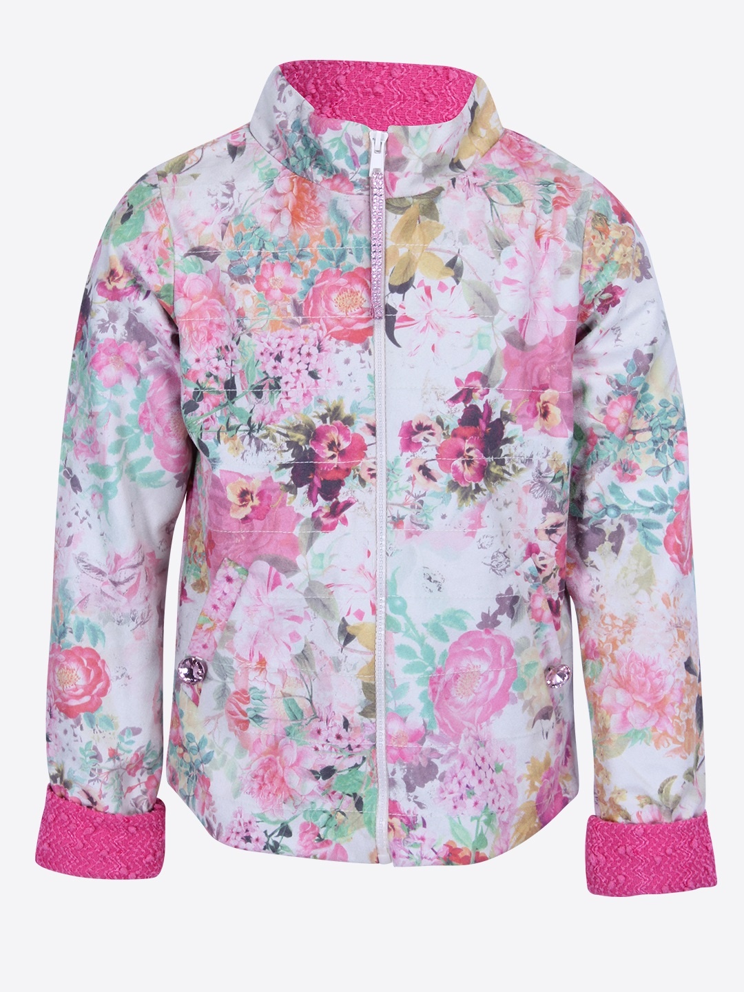 

CUTECUMBER Girls Off-White & Pink Printed Padded Jacket