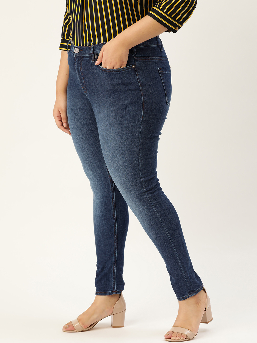 

Sztori Plus Size Women Navy Skinny Fit Mid-Rise Clean Look Stretchable Jeans, Navy blue