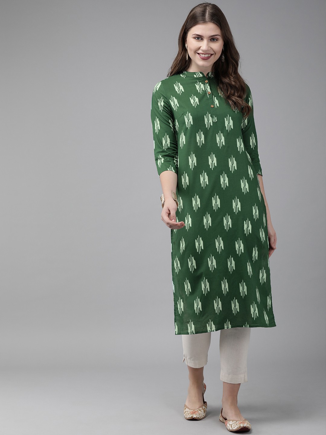 

Anouk Women Green Printed Straight Kurta