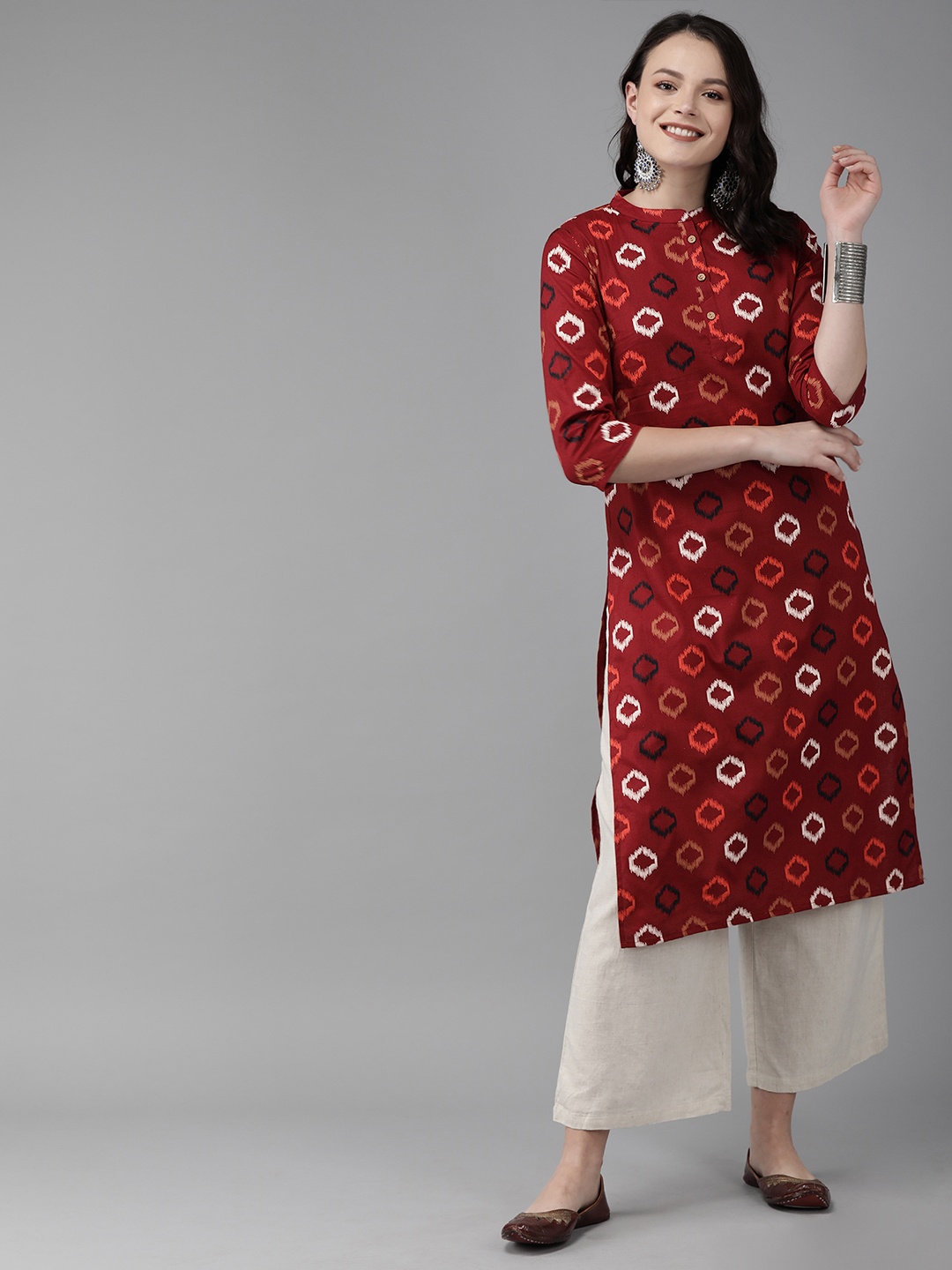 

Anouk Women Red & White Printed Straight Kurta
