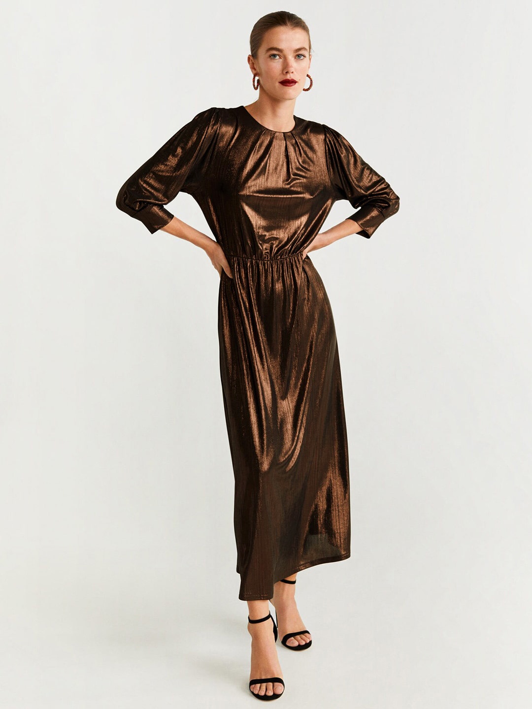

MANGO Women Brown Solid Maxi Dress With Sheen Effect