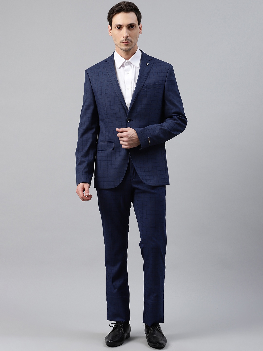 

Blackberrys Men Navy Blue Checked Slim Fit Single-Breasted 2-Piece Suit