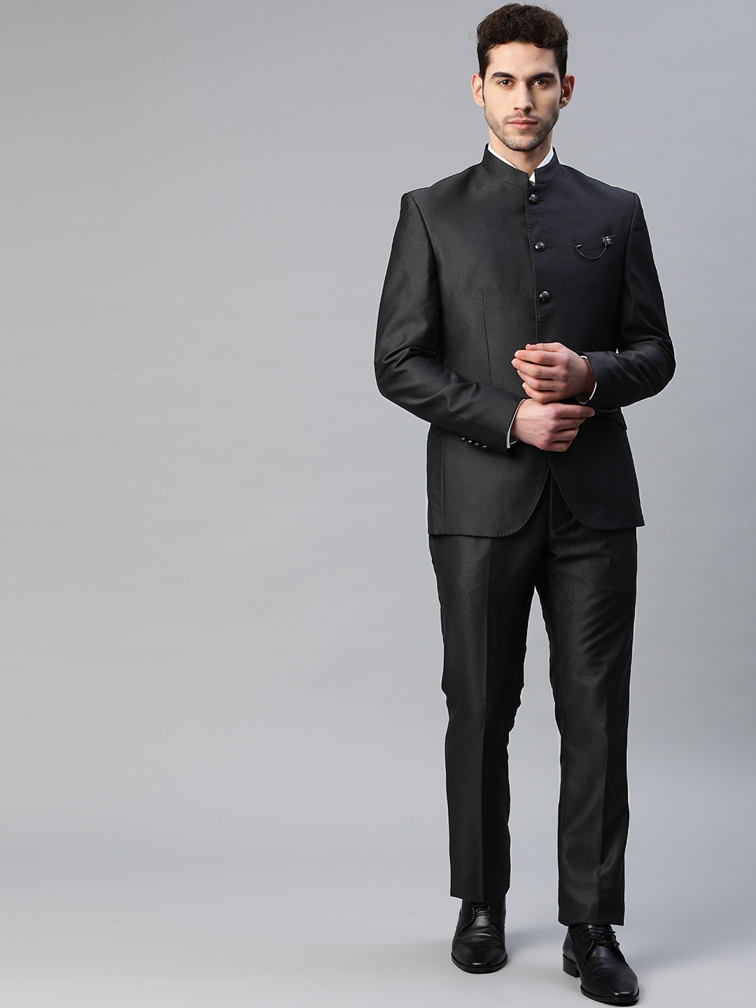 

Blackberrys Men Black Slim Fit Solid Bandhgala Party Suit