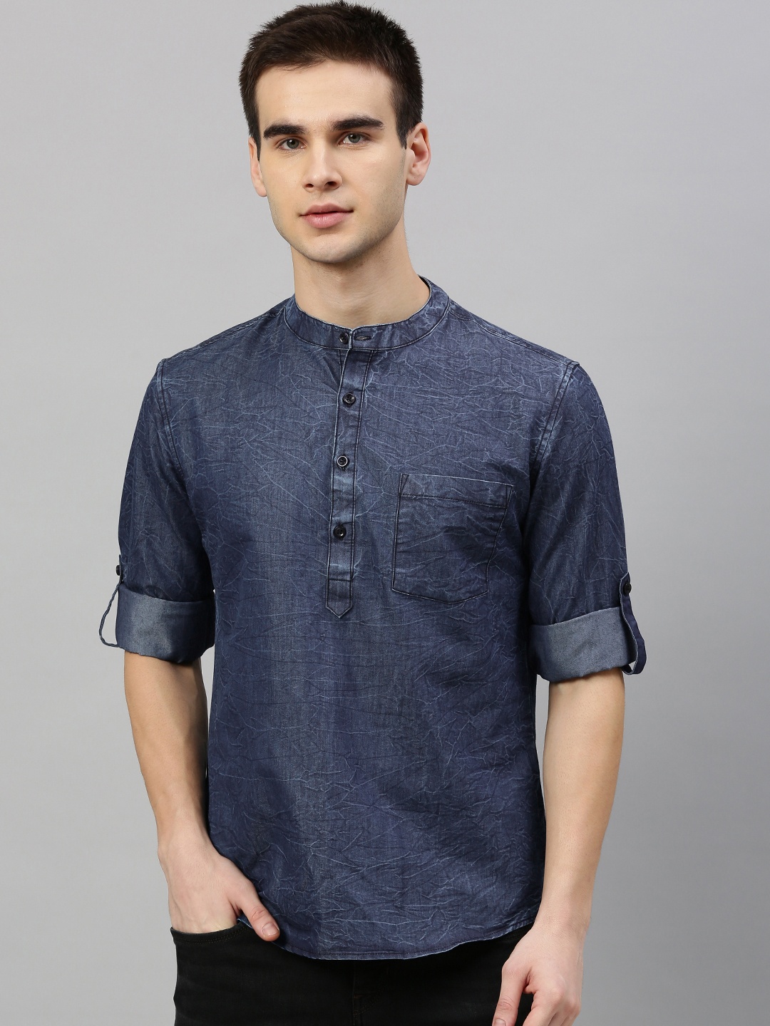 

Anouk Men Blue Solid Straight Kurta