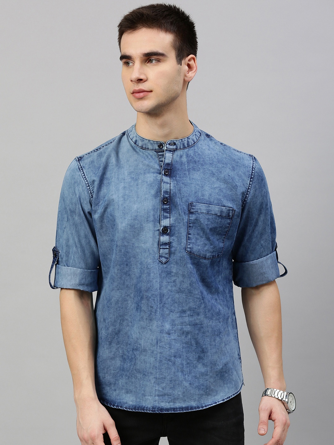 

Anouk Men Blue Faded Straight Denim Kurta