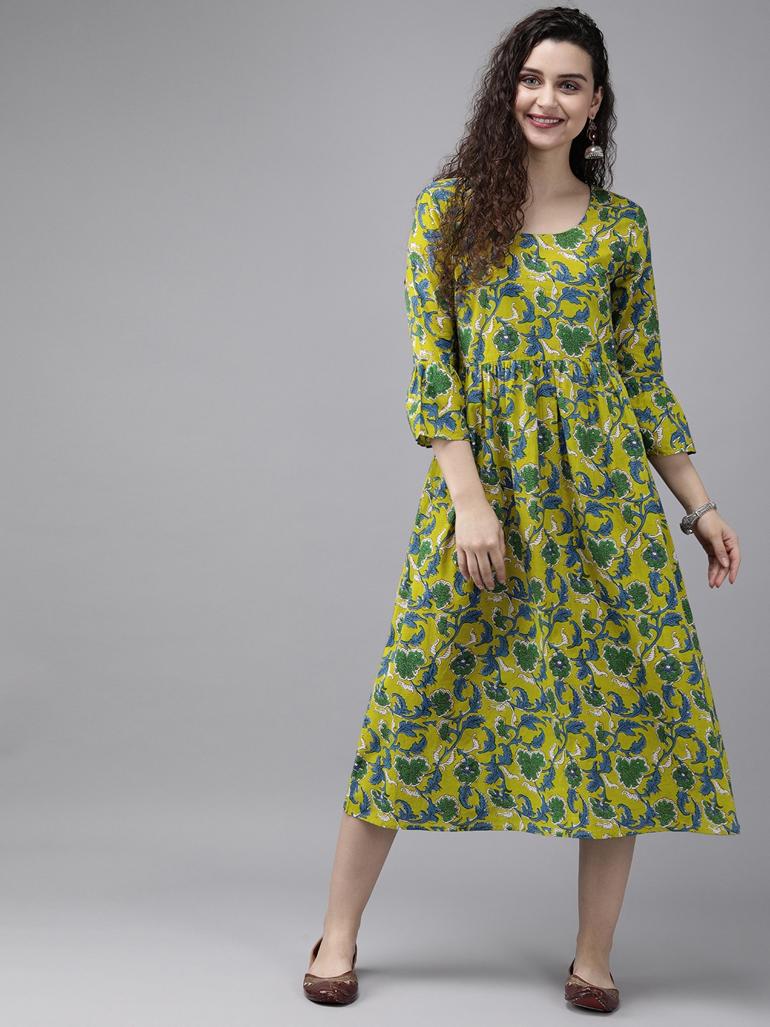 

Anouk Women Lime Green & Blue Printed A-Line Kurta