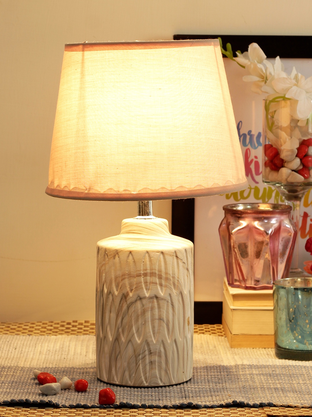 

TIED RIBBONS Grey Printed Woody Pattern Bedside Lamp