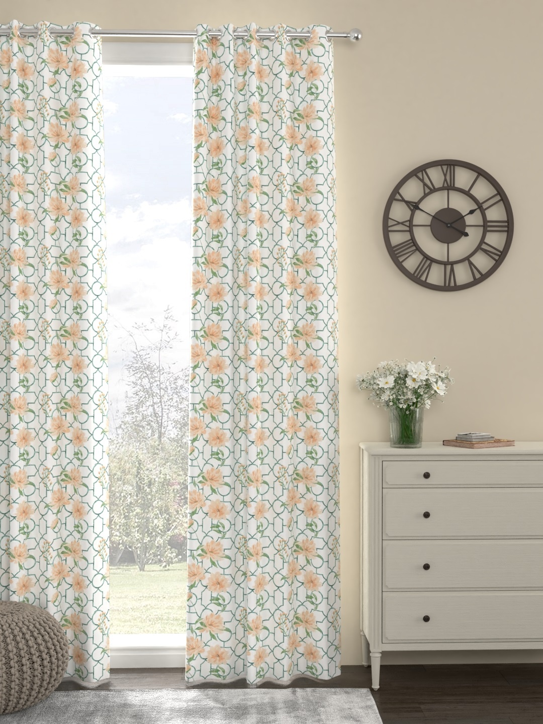 

ROSARA HOME White & Orange Printed Single Door Curtain