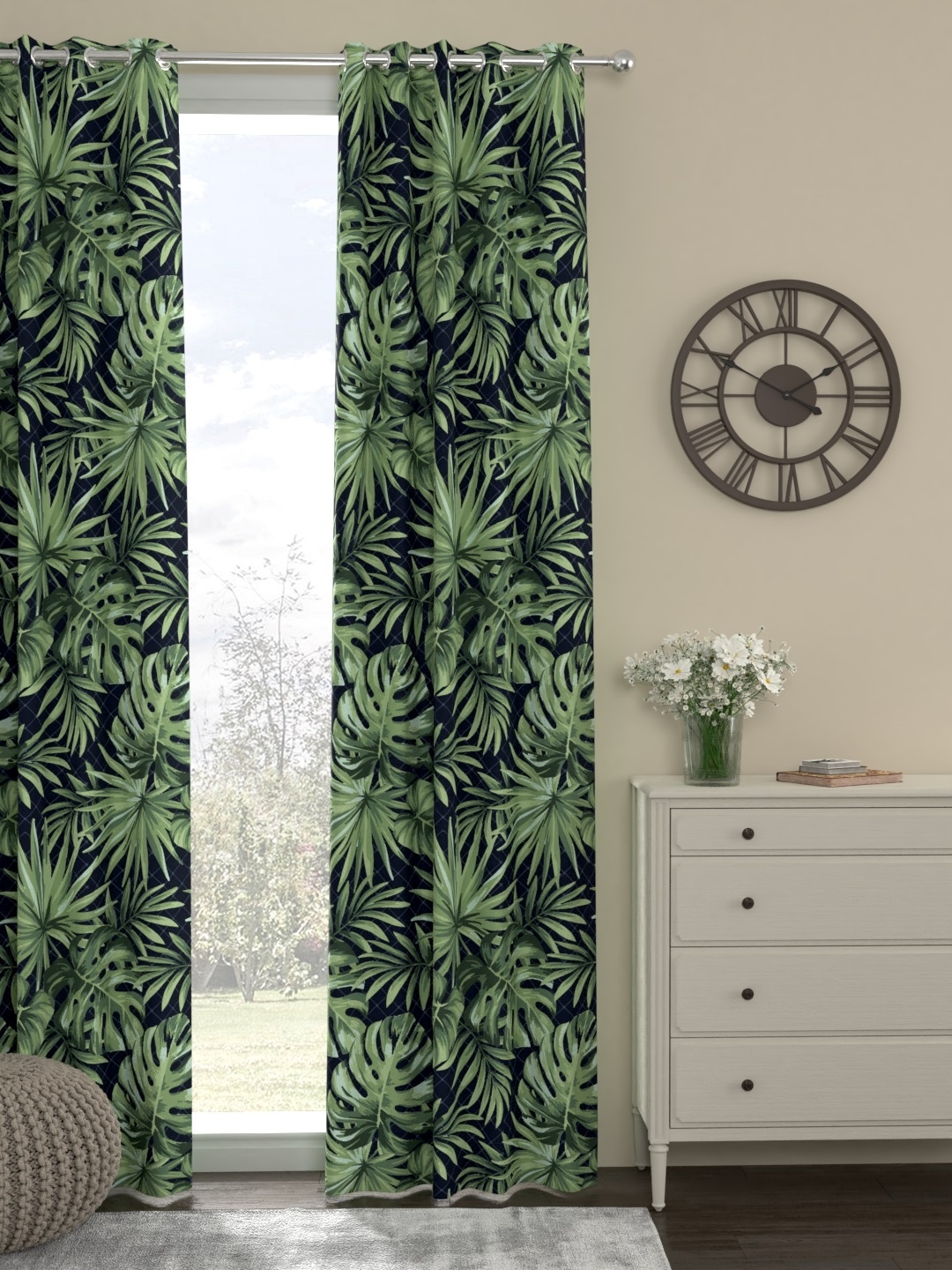 

ROSARA HOME Green & Black Printed Single Door Curtain