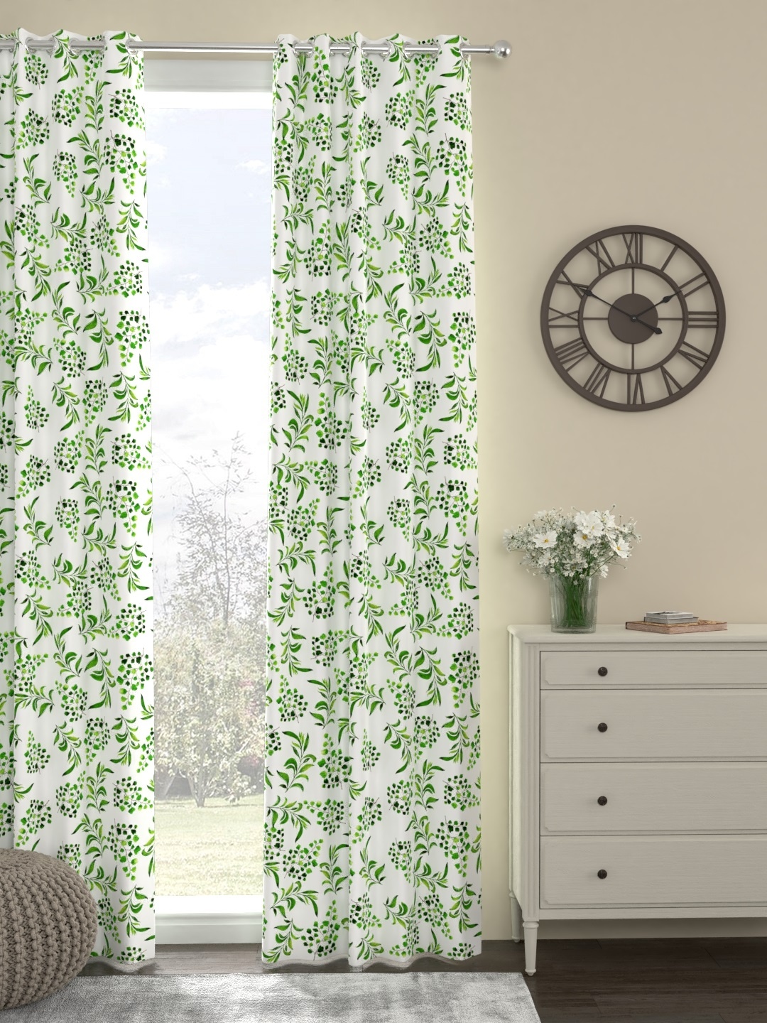 

ROSARA HOME White & Green Printed Single Long Door Curtain