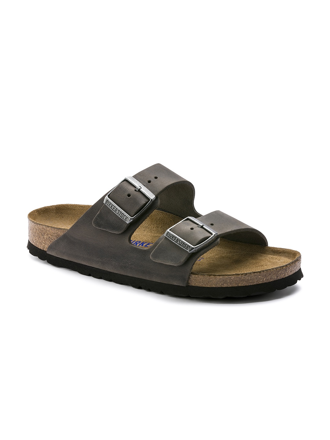 

Birkenstock Arizona Soft Footbed Iron Narrow Width Oiled Leather Two-Strap Sandals, Charcoal