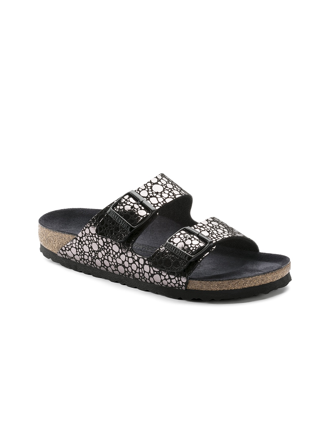 

Birkenstock Women Black Arizona Birko-Flor Printed Open Toe Narrow Width Flats