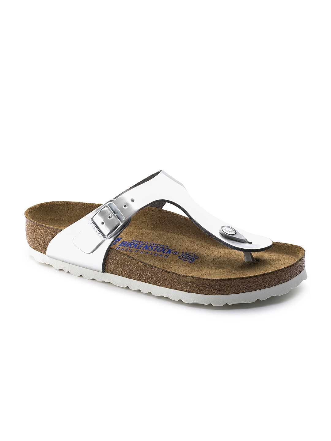 

Birkenstock Gizeh Soft Footbed Metallic Silver Regular Width Natural Leather Thong Sandals