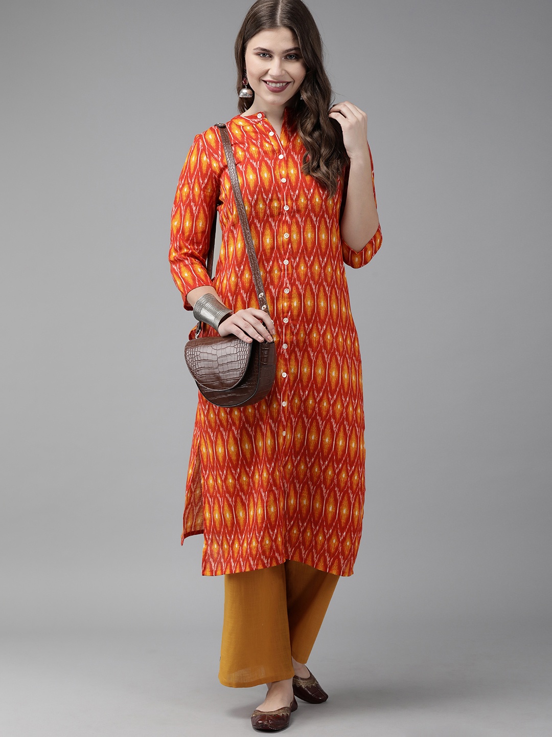 

Anouk Women Orange & Yellow Printed Straight Kurta