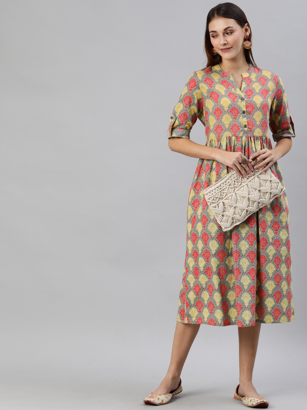 

Anouk Women Grey Printed Fit and Flare Dress