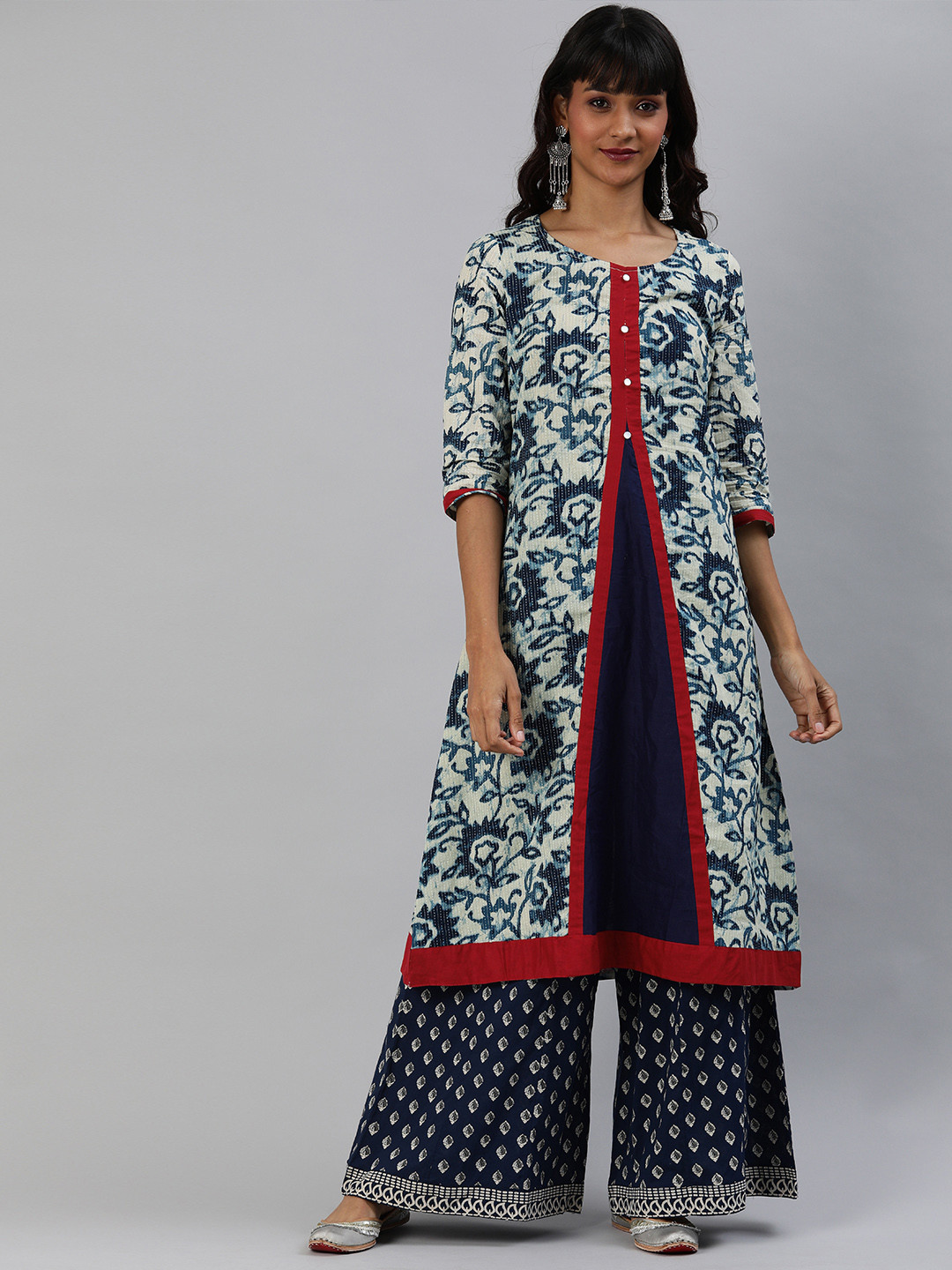 

Anouk Women White & Blue Printed A-Line Kurta
