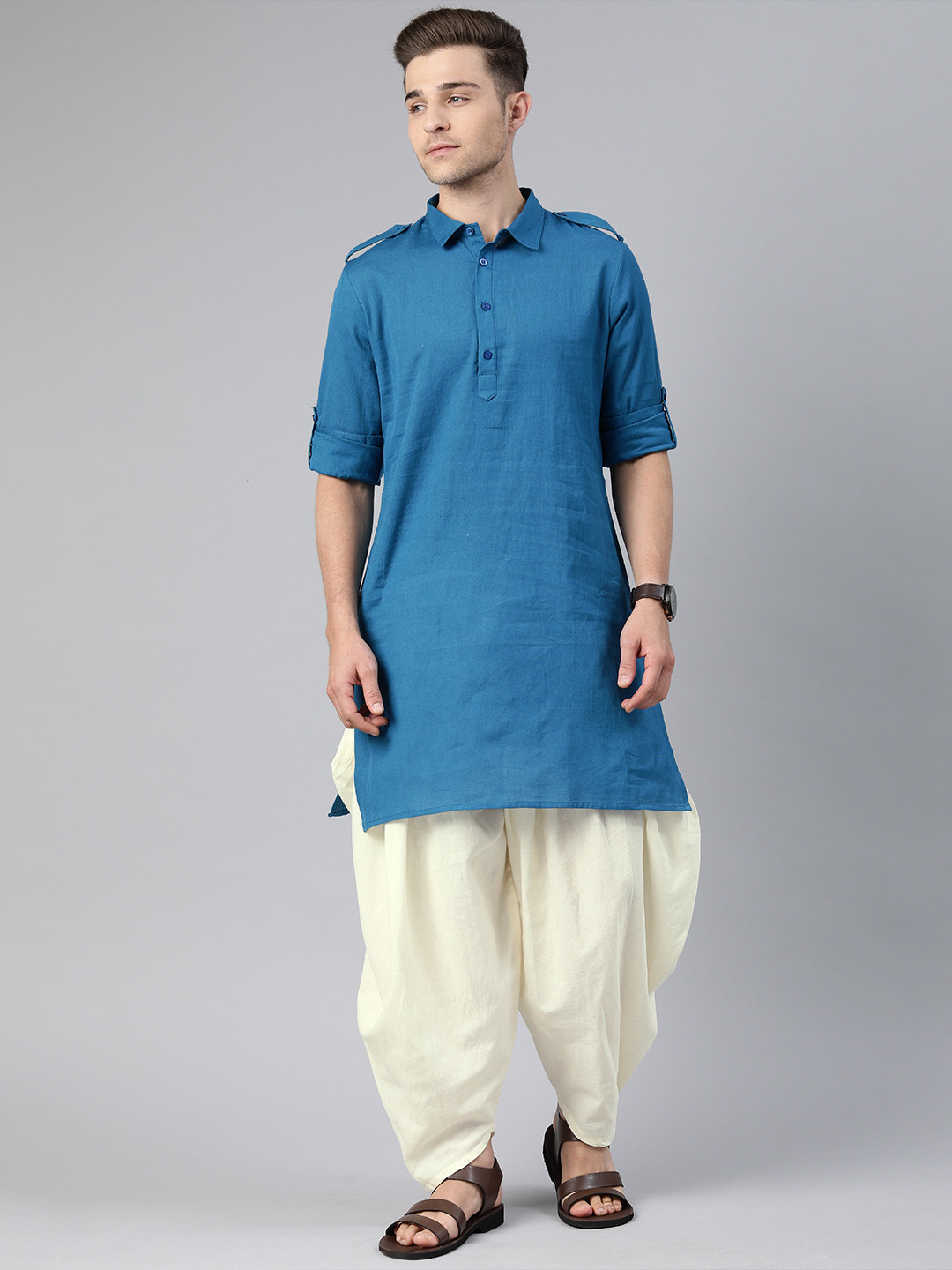 

Anouk Men Blue Solid Kurta with Dhoti Pants