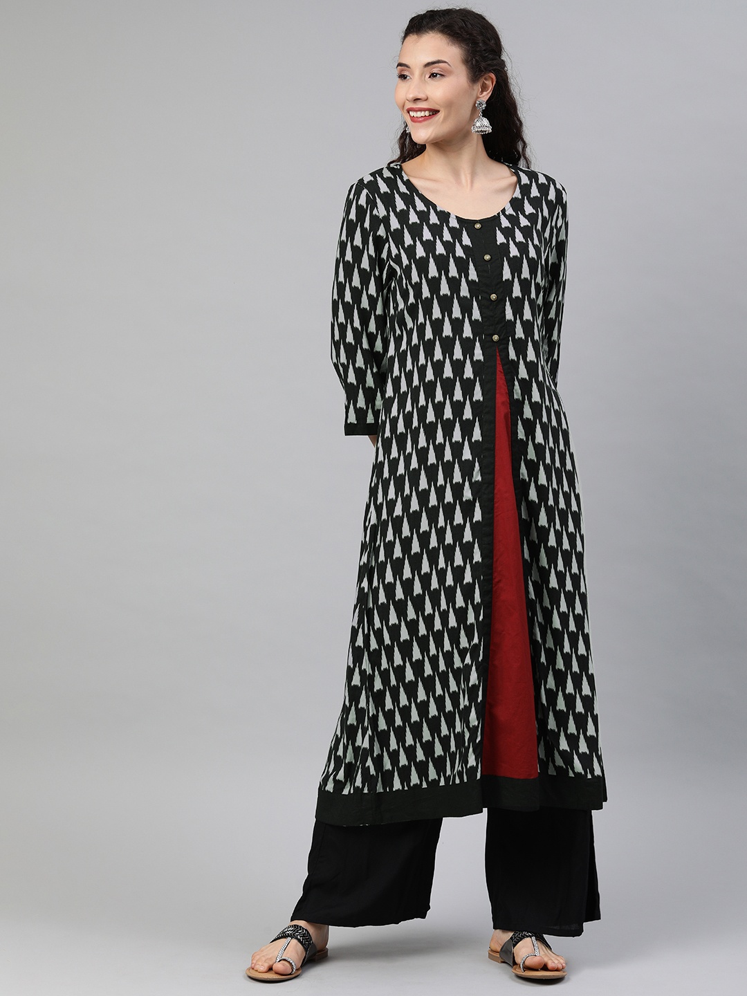 

Anouk Women Black & White Printed A-Line Kurta