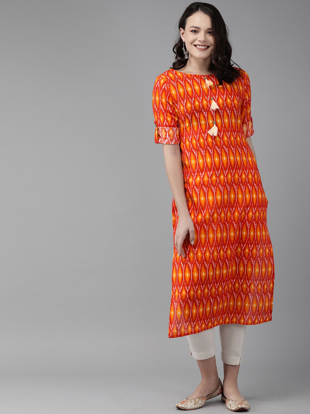 

Anouk Women Red & Yellow Printed Straight Kurta