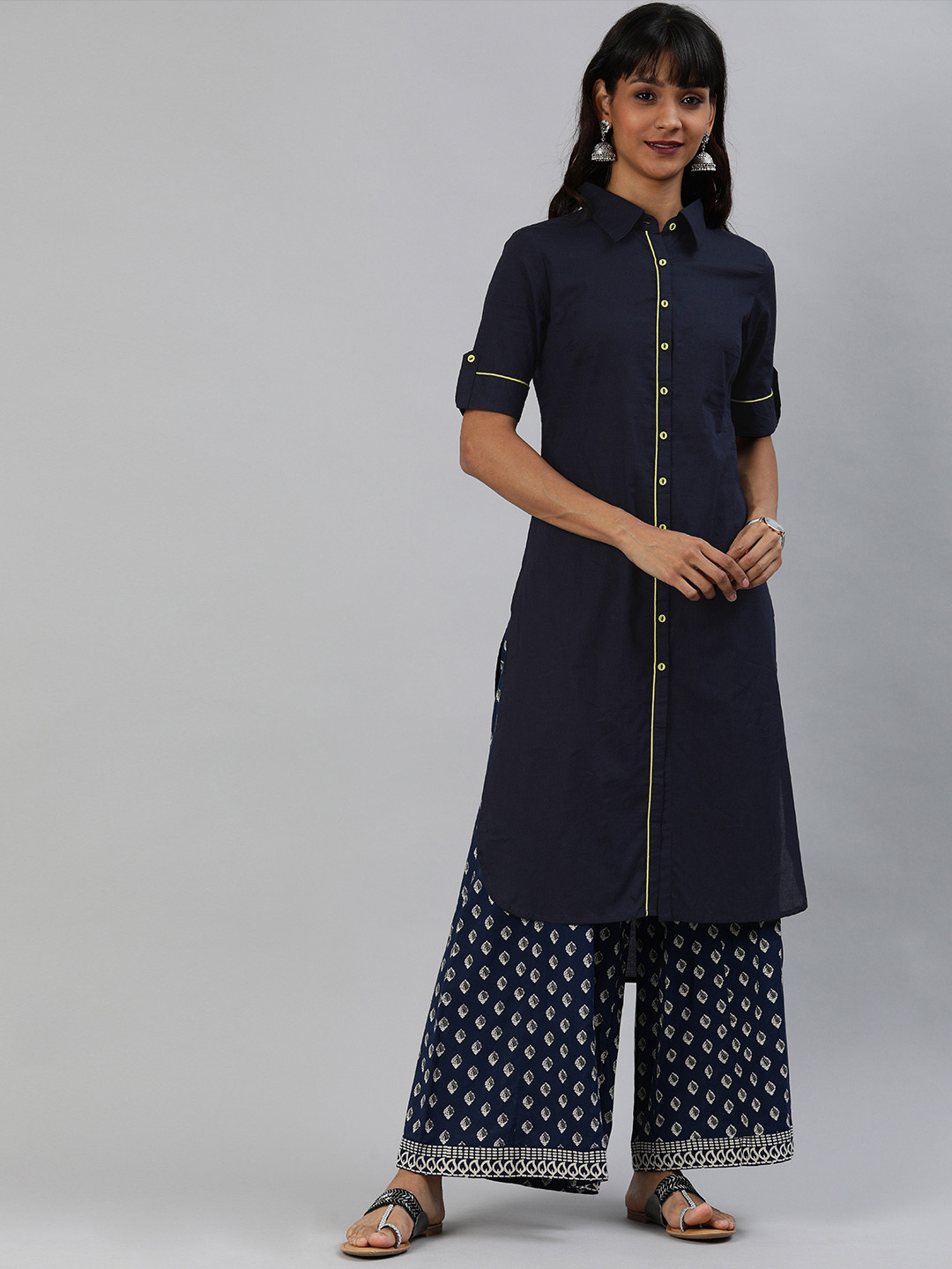 

Anouk Women Navy Blue Solid Straight Kurta
