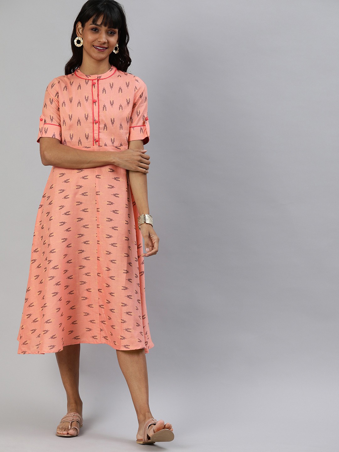 

Anouk Women Pink & Grey Woven Design A-Line Fusion Kurta
