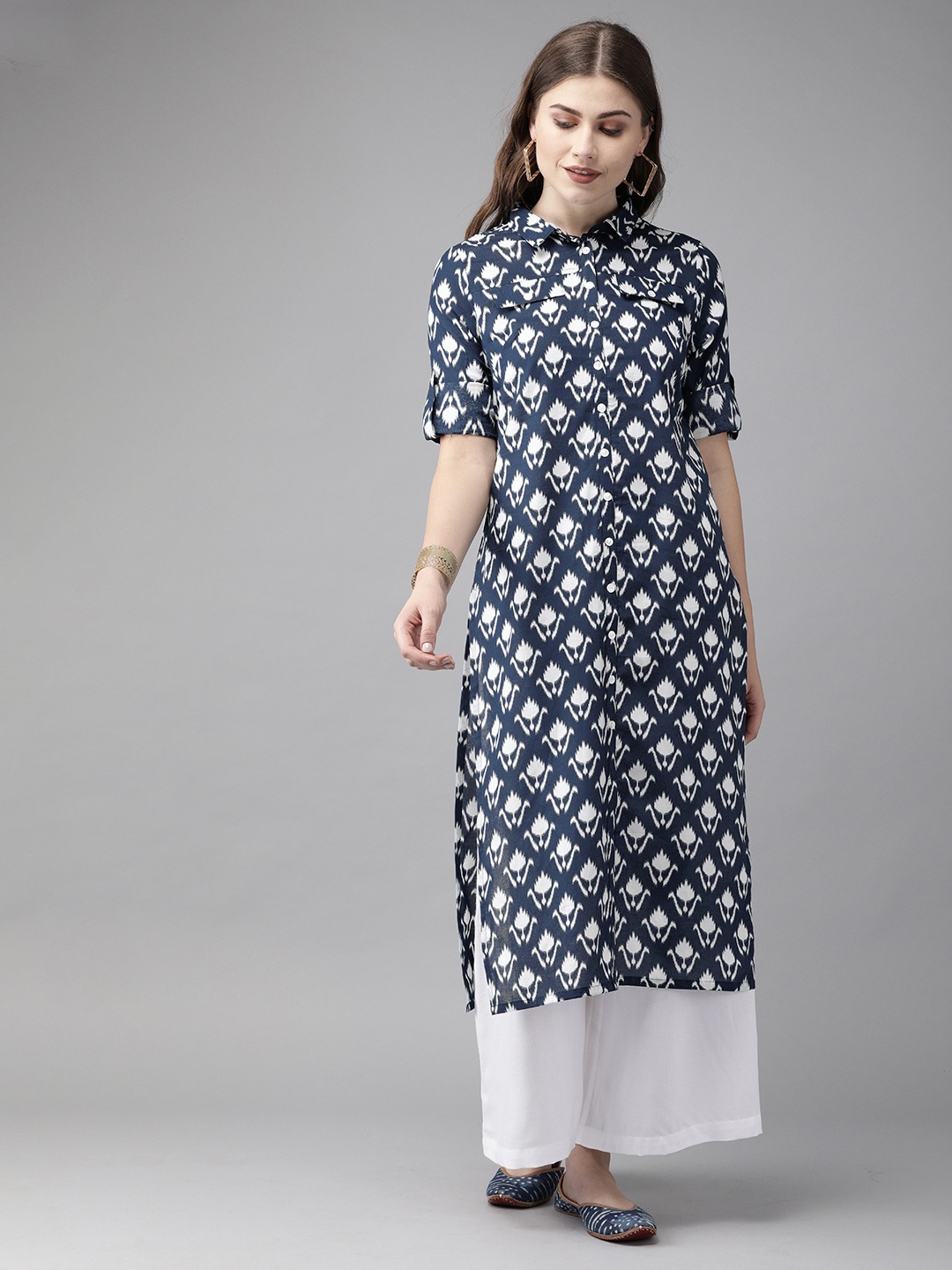 

Anouk Women Navy Blue Printed Straight Kurta