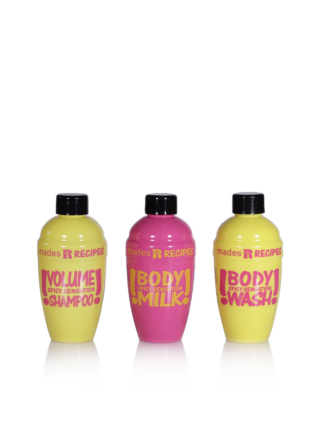 

mades Recipes Set of Spicy Sensation Body Wash, Body Milk & Shampoo, Yellow