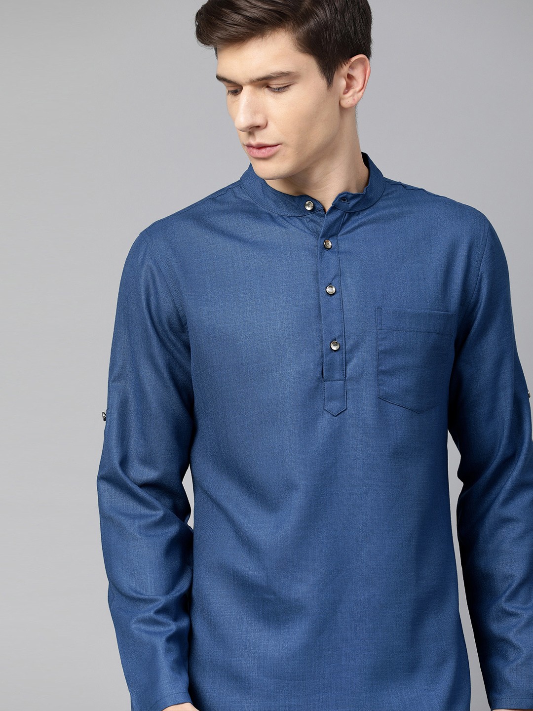 

Anouk Men Blue Solid Straight Kurta With Pocket
