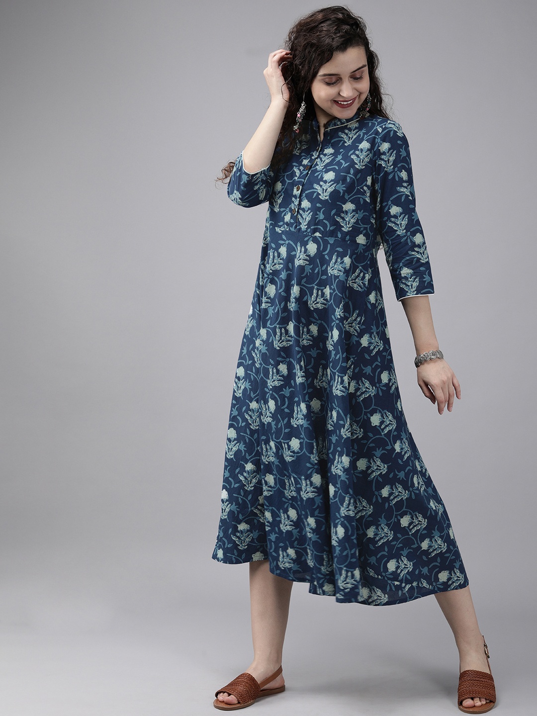 

Anouk Women Blue Printed Fusion A-Line Kurta